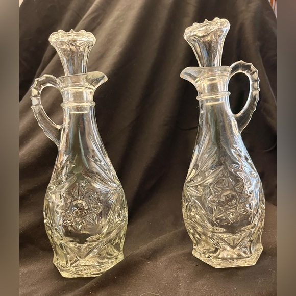 Anchor Hocking Star of David Glass Oil and Vinegar Cruet Set EAPC VTG 1960s MCM - Picture 3 of 15